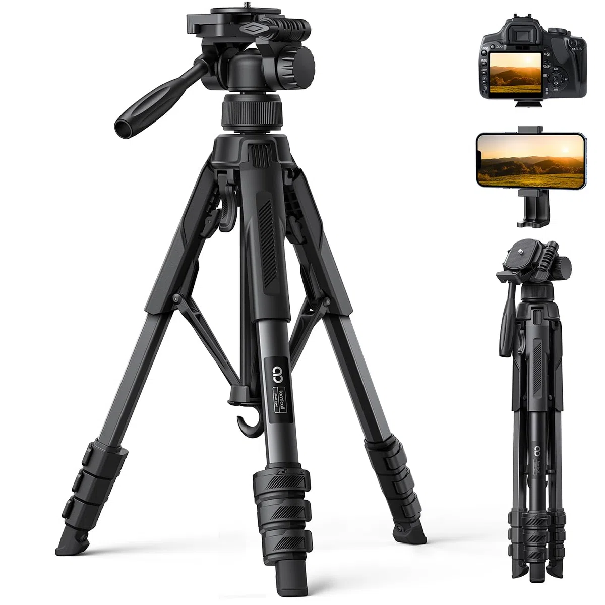 Lamicall Stativ Kamera, Kamerastativ Tripod - [Patentierte Schnellöffnung] Super Stabiles Camera Tripod mit 8KG Tragkraft & 4-Stufige Höhenverstellung, 170cm Reisen Dreibein-Stative mit Handyhalterung