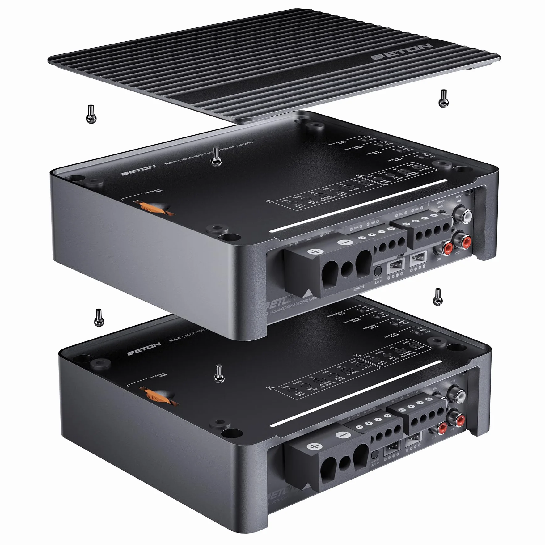 ETON MA 4 – kompakter 4 Kanal Verstärker, leistungsstarke digitale Mini Endstufe für Autos und Reisemobile, Class D Amp mit 4 x 105 W