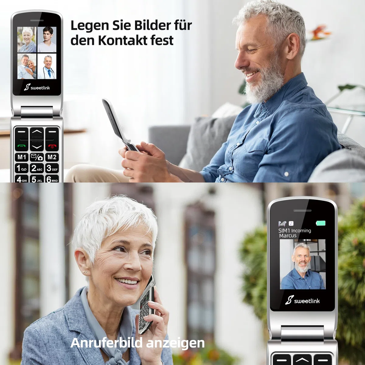 SweetLink F1PLUS Seniorenhandy Klapphandy Ohne Vertrag, Großtastenhandy mit Ladestation, GSM Flip Mobiltelefon SOS Notruffunktion, 1000mAh Akku, Taschenlampe, FM-Radio, 2,4 Zoll Farbdisplay, Schwarz