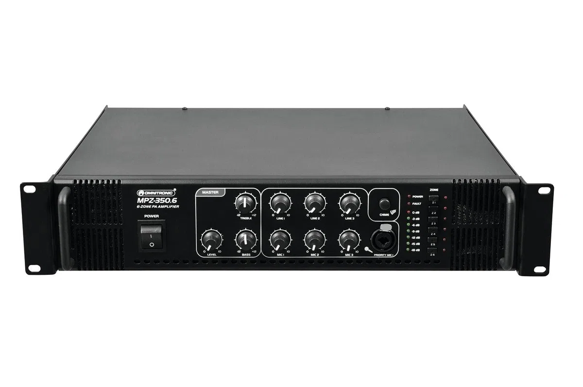 OMNITRONIC MPZ-350.6 Mischverstärker | 6-Zonen-ELA-Mono-Mischverstärker, 350 W, Zonen schaltbar
