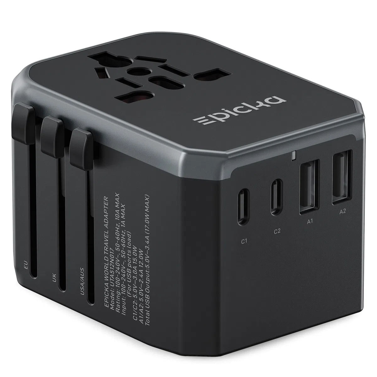 EPICKA Reiseadapter Weltweit, Universal Reisestecker Adapter 17W, Internationaler Steckdosenadapter mit 2 USB A und 2 USB C für Deutschland USA UK Japan Thailand Australien TA-104e
