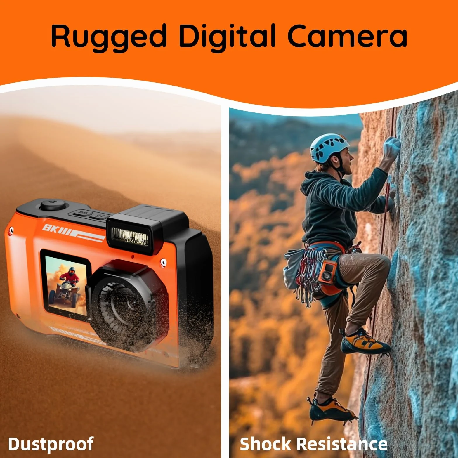 MaxMango Digitalkamera, 8K & 33FT Unterwasserkamera mit 64GB, 2.8'' Doppelte Bildschirme Selfie wasserdichte Staubdichte stoßfest Kompakte für Kinder Teenager Anfänger Erwachsene(Orange)