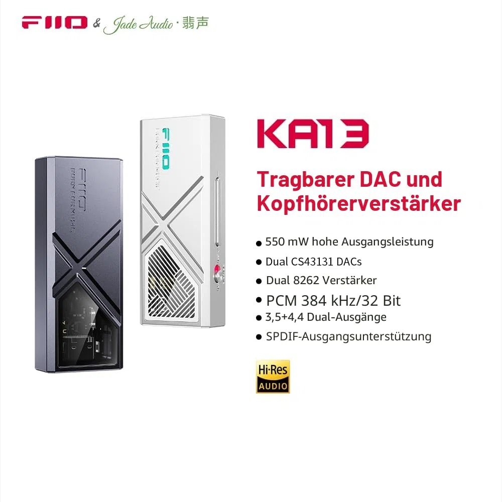 FiiO KA13 Tragbarer Dual-DAC-Verstärker 3,5 mm 4,4 mm Ausgänge Silber