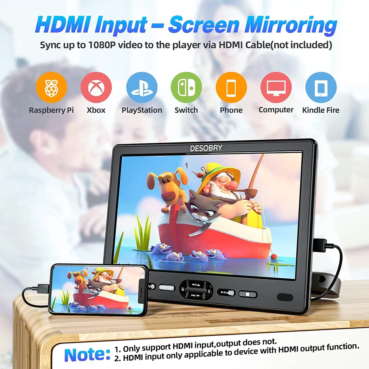 DESOBRY Auto DVD Player 10,5 Zoll 2 Monitore Kopfstütze 2 Kopfhörer HDMI Eingang AV Kabel, Kinder Fernseher Unterstützt 1080P, Auto-Bildschirm Unterstützung USB/SD, Last Memory