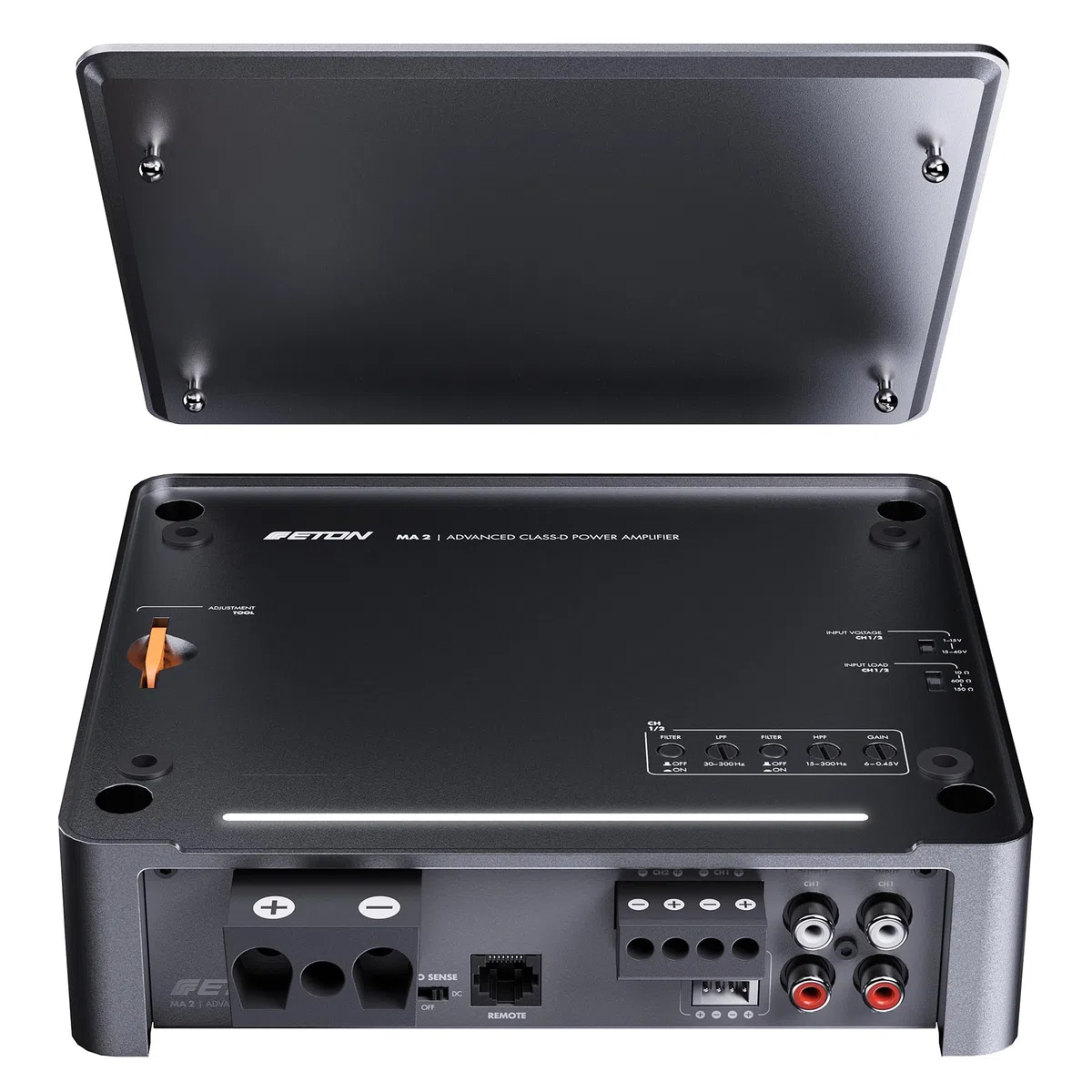 ETON MA 2 – kompakter 2 Kanal Verstärker, leistungsstarke digitale Mini Endstufe für Autos und Reisemobile, Class D Amp mit 2 x 190 W