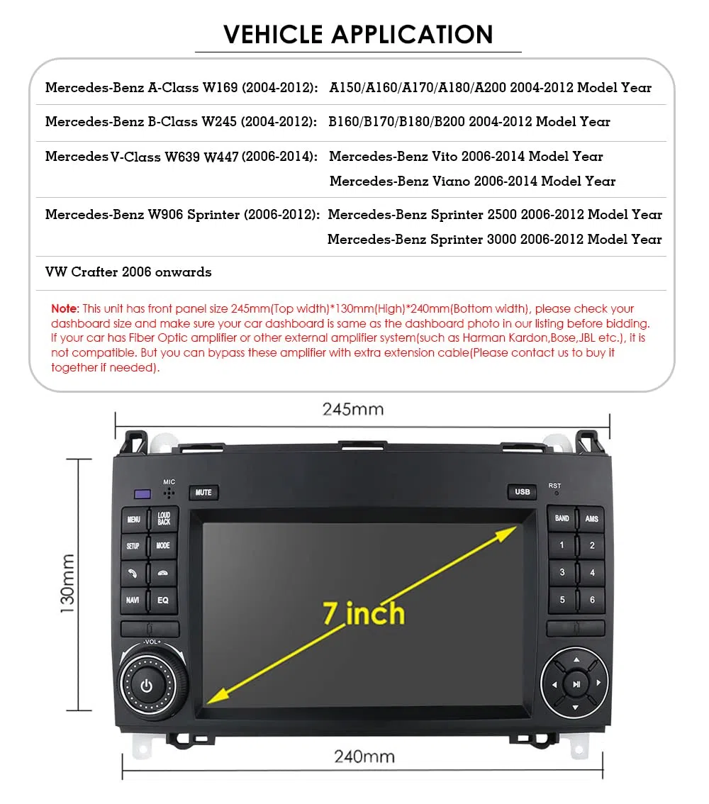 7'' Multimedia AHD GPS Navigation Canbus RDS Radio Audio Player Stereo CarPlay IOS Android+Rückfahrkamera Kompatibel mit Mercedes-Benz W169/W245/W639 W447/Vito/Viano/W906 Sprinter/V W Crafter Onwards