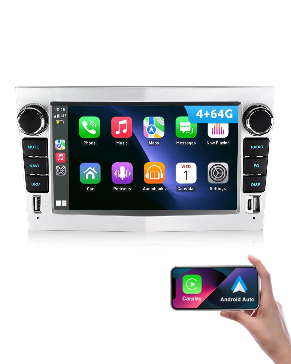 ESSGOO 4+64G Wireless Autoradio Android 14 mit Carplay und Android Auto Für Opel Corsa C/D Zafira B Astra G H 7 Zoll IPS Touchscreen Bluetooth FM RDS GPS Silber