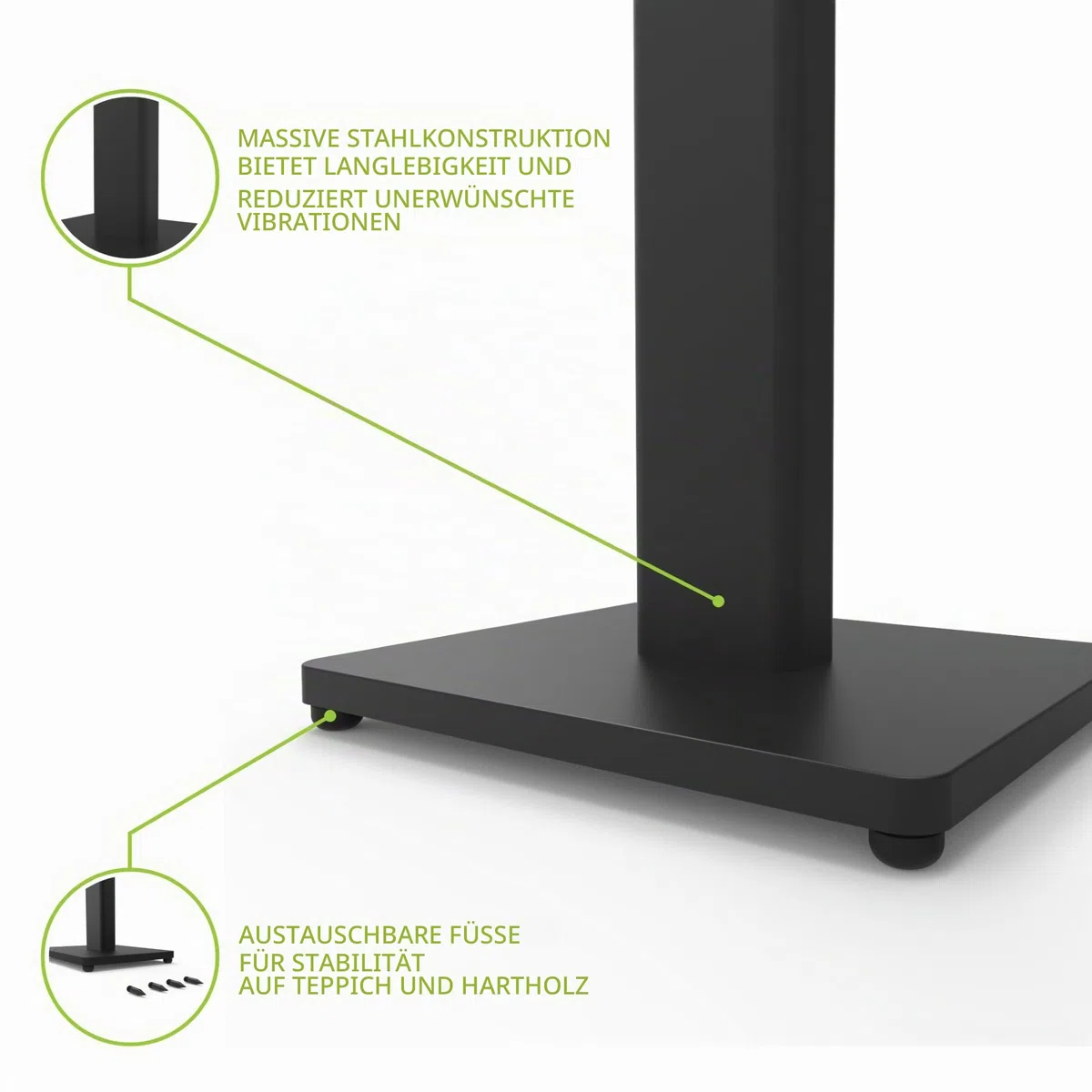 Kanto ST28 28" Universal Floor Speaker Stands for Bookshelf Speakers up to 13.6 kg | Pair | Black Steel w/Black MDF Base