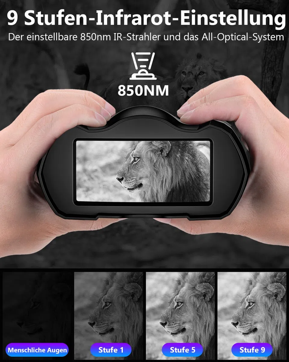 WARMTUYO Fernglas mit Nachtsicht, Infrarot-Fernglas, 4 K, Nachtsicht, 4000 mAh, wiederaufladbar, 10-facher digitaler Zoom, HD-Display 3,5 Zoll, 9 IR-Stufen für Jagd, Beobachtung, Camping