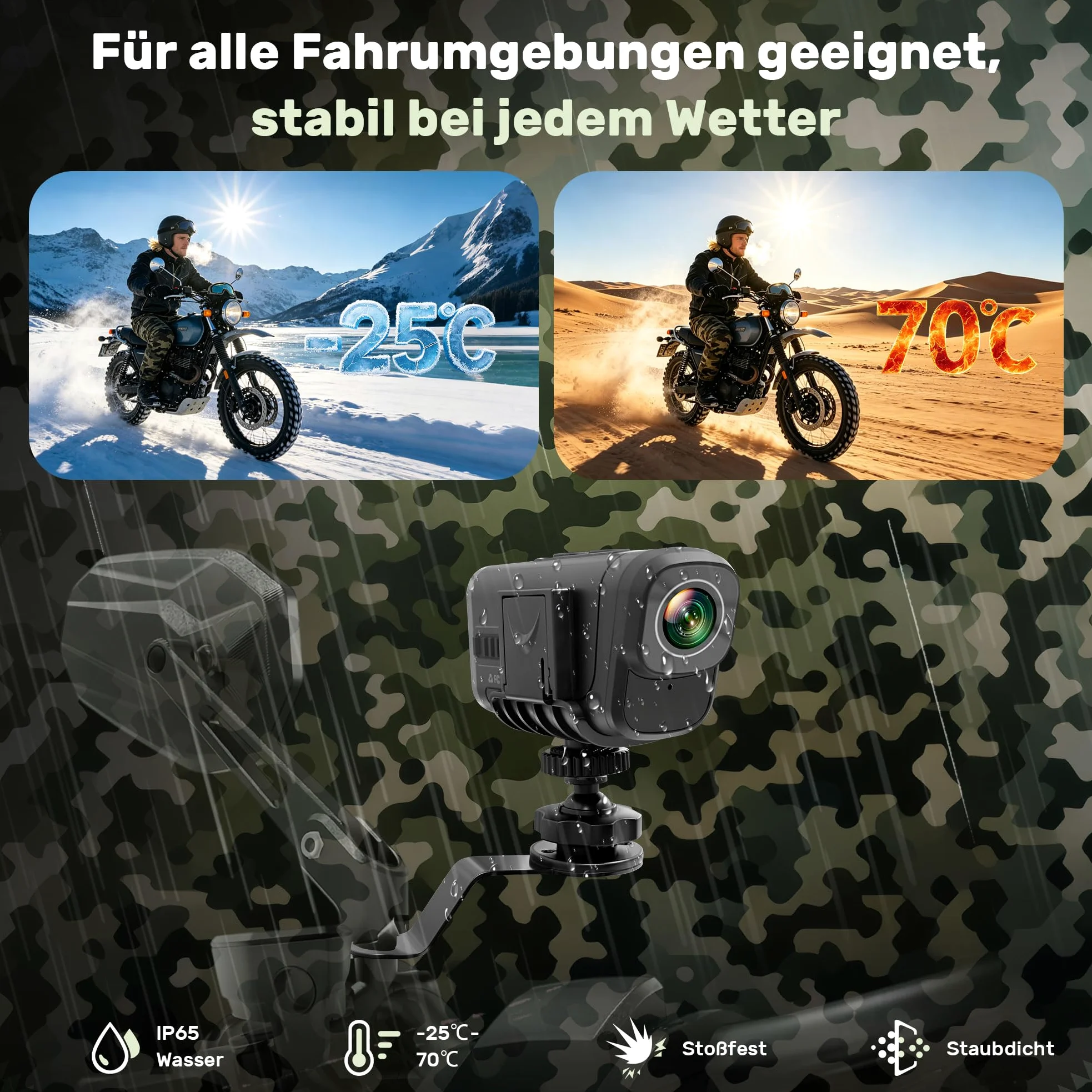 Action Cam 4K+1080P,Dashcam Motorrad,120° Weitwinkel Helmkamera Motorrad,Dashcam Auto vorne hinten mit GPS,Wasserdichter,6 Stunden großer Akku motorrad kamera für Motorräder,E-Bikes&Outdoor
