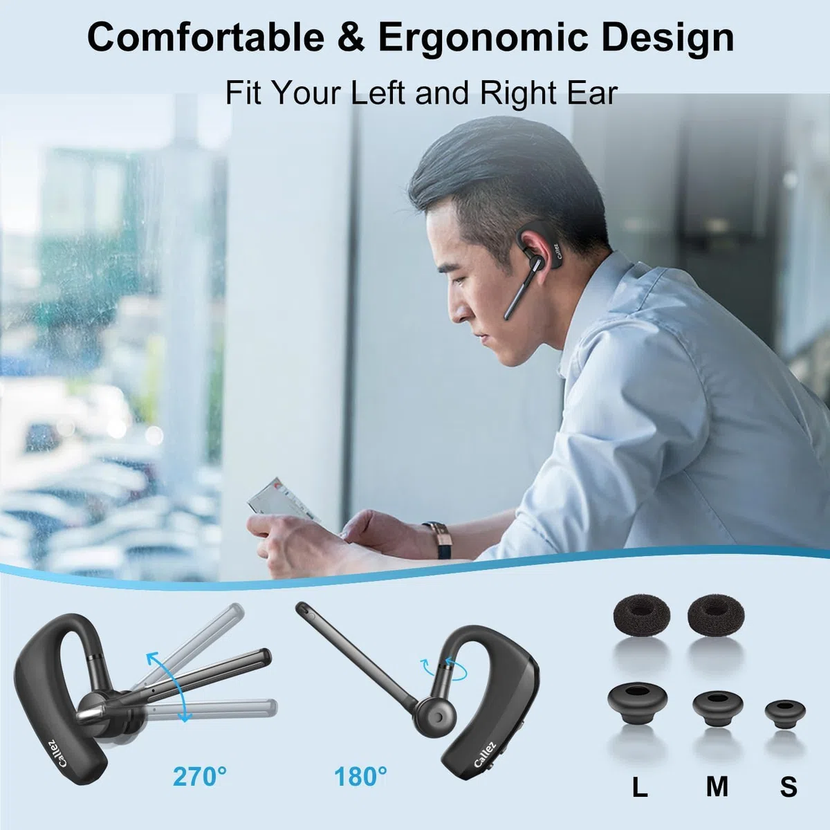 Callez Bluetooth Headset V5.0 Kabellos Kopfhörer Freisprech mit CVC8.0 Dual Mikrofon ENC Noise Cancelling für iPhone Samsung