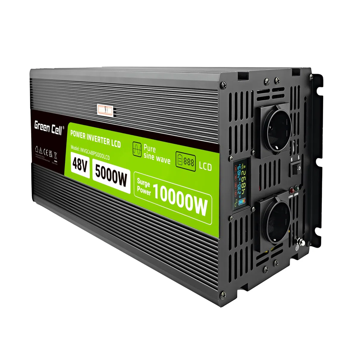 Green Cell LCD Spannungswandler 5000W/10000W 48V auf 230V Reiner Sinus Volt Spannungswandler Wechselrichter Konverter Pure Sine Wave Power PowerInverter DC AC Umwandler Stromwandler Wohnwagen Auto