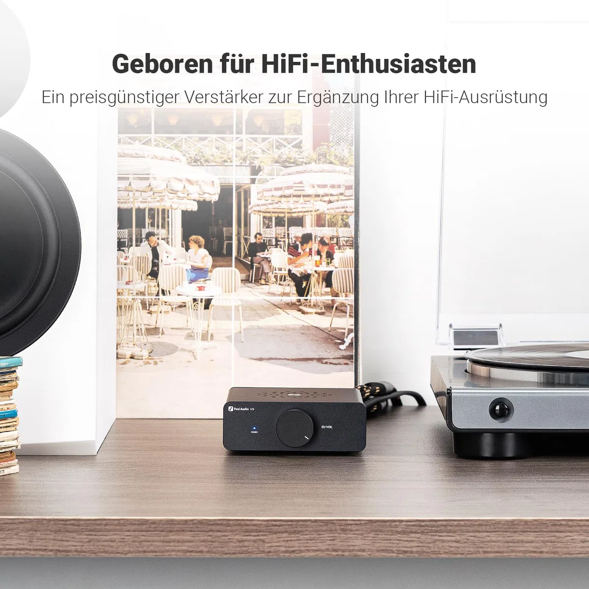 Fosi Audio V3 HiFi Verstärker 600Watt, TPA3255 Mini 2.0CH Klass-D Stereo Verstärker 300W x 2, Amplifier für Leutsprecher, inkl. 48V/5A Stromversorgung