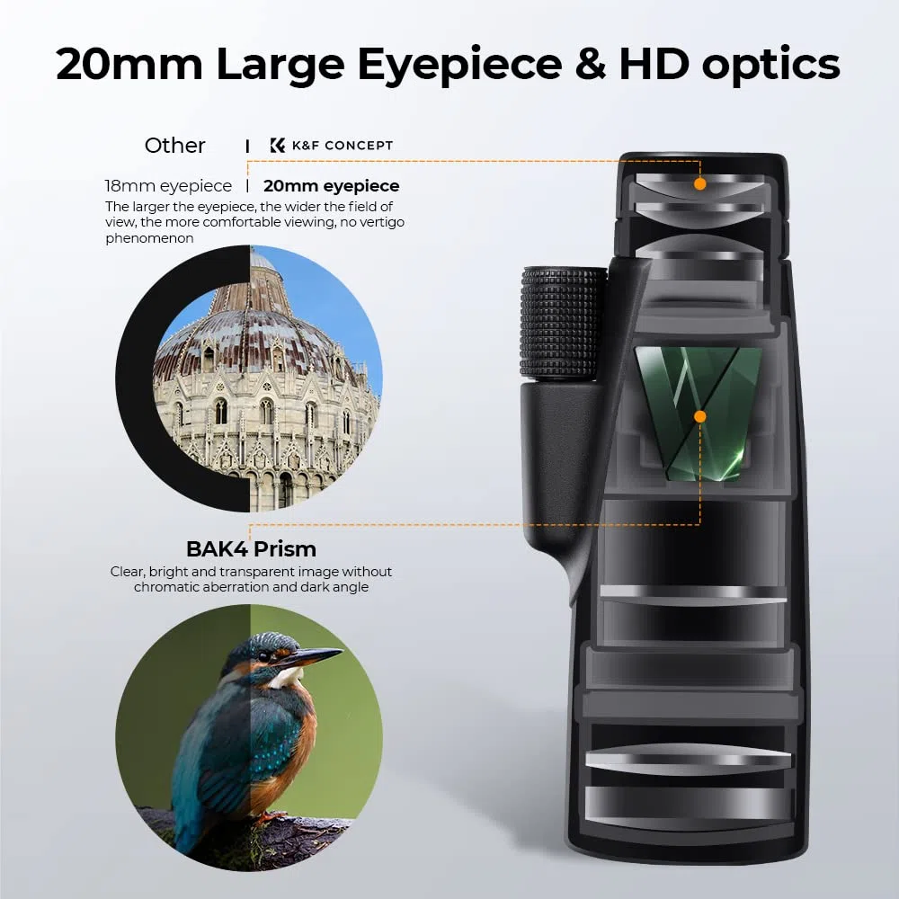 K&F Concept 12x50 Monokular HD BAK4 Prisma für Vogelbeobachtung Jagd Wandern