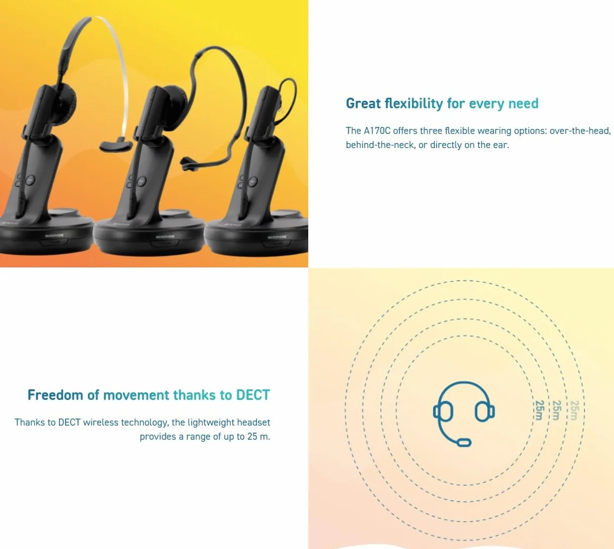 Snom A170C DECT-Headset, BT 5.3, ANC, Hot-Swap Akku, Kabellos, Schwarz, 25m Reichweite, VoIP