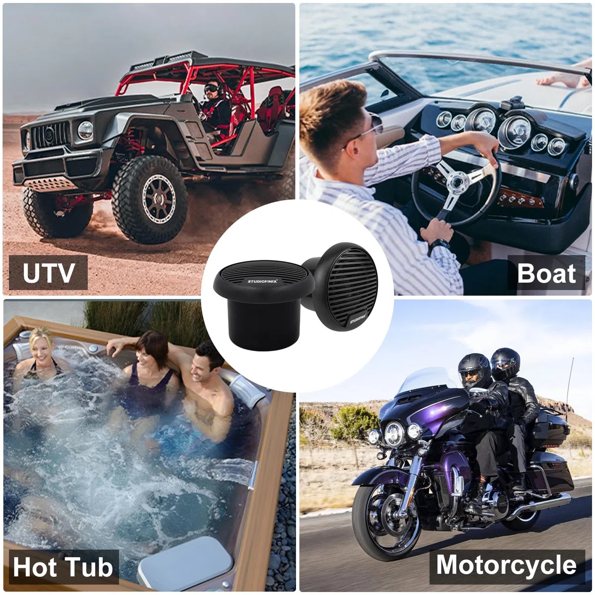 STUDIOFINIX 3"-Marine-Bluetooth-Lautsprecher für Boot, Motorrad, Whirlpool, SPA – 140W wasserdicht (Schwarz)