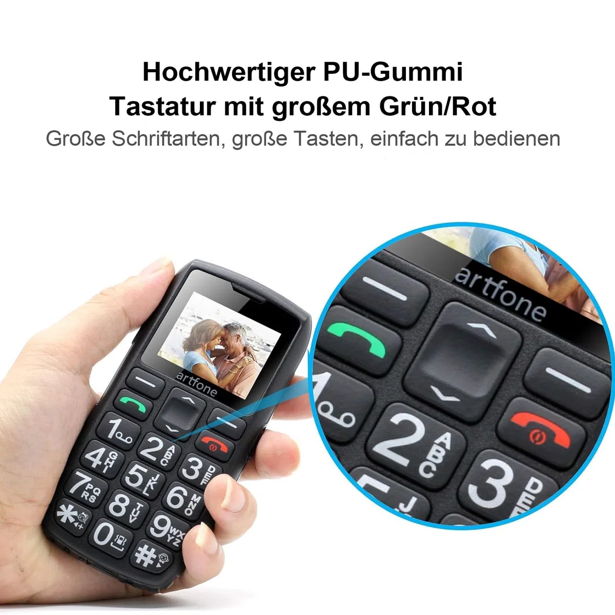 artfone 4G Seniorenhandy ohne Vertrag mit Notruftaste Große Tasten USB-C Tastenhandy 1,77 Zoll Farbdisplay
