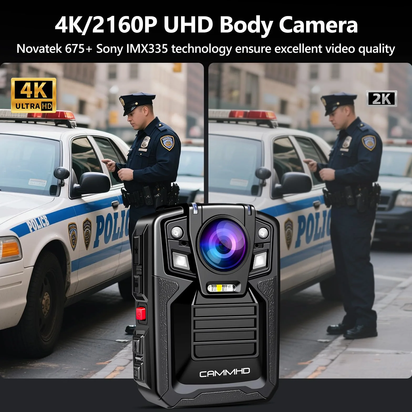 CAMMHD V8 Pro 2160P Body Cam 42MP wasserdicht Loop-Aufnahme 2 * 2200mAh Batterien mit 10 Stunden Bodycam körperkamera Polizei mit tragbarer Audio- und Videoaufzeichnung für die Tagungen/Wandern(256G)