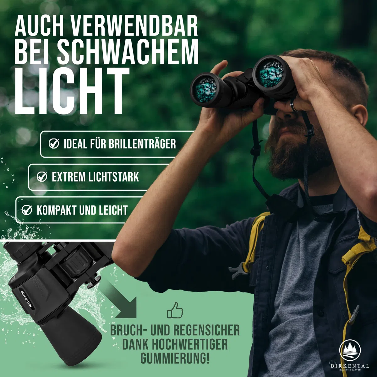 Birkental Fernglas Erwachsene 10x50 inkl. Zubehör-Anfänger und Profis-HD Zoom,wasserdicht,leicht,kompakt-auch für Brillenträger-breites Sichtfeld Feldstecher-Jagd,Vogelbeobachtung,Astronomie (Schwarz)