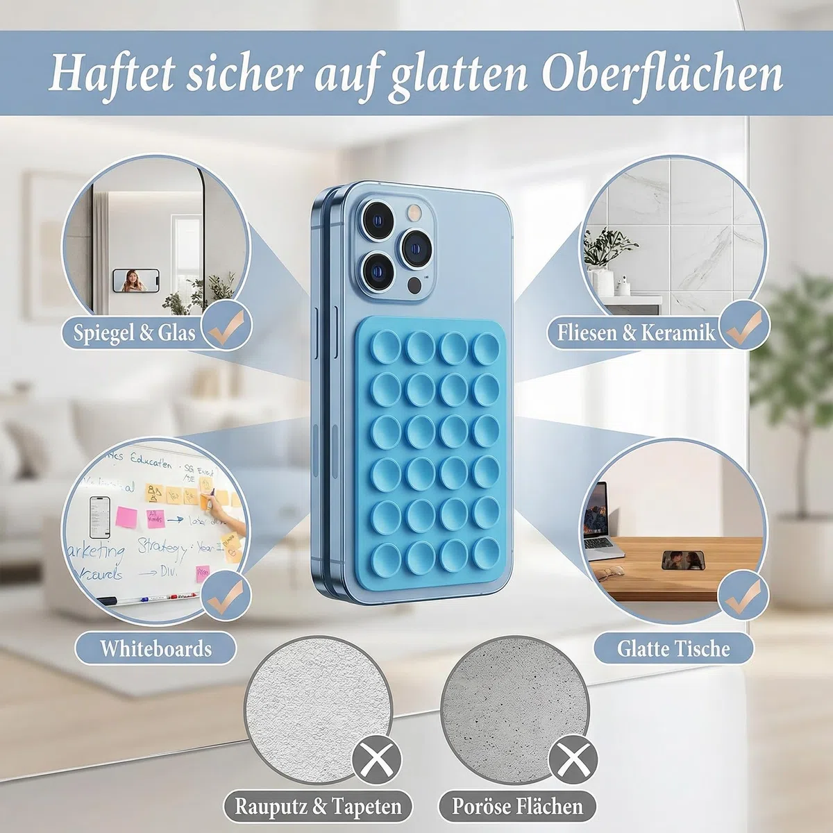Silikon Handy Saugnapf, Multifunktionale Saugnapf-Halterung, Starke Haftkraft, 10 Stück, 10 Farben