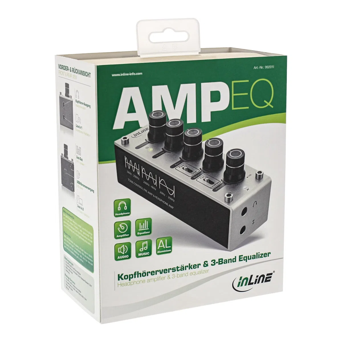 InLine 99201I AmpEQ Hi-Res Audio Kopfhörer-Verstärker Equalizer 3,5mm Klinke USB