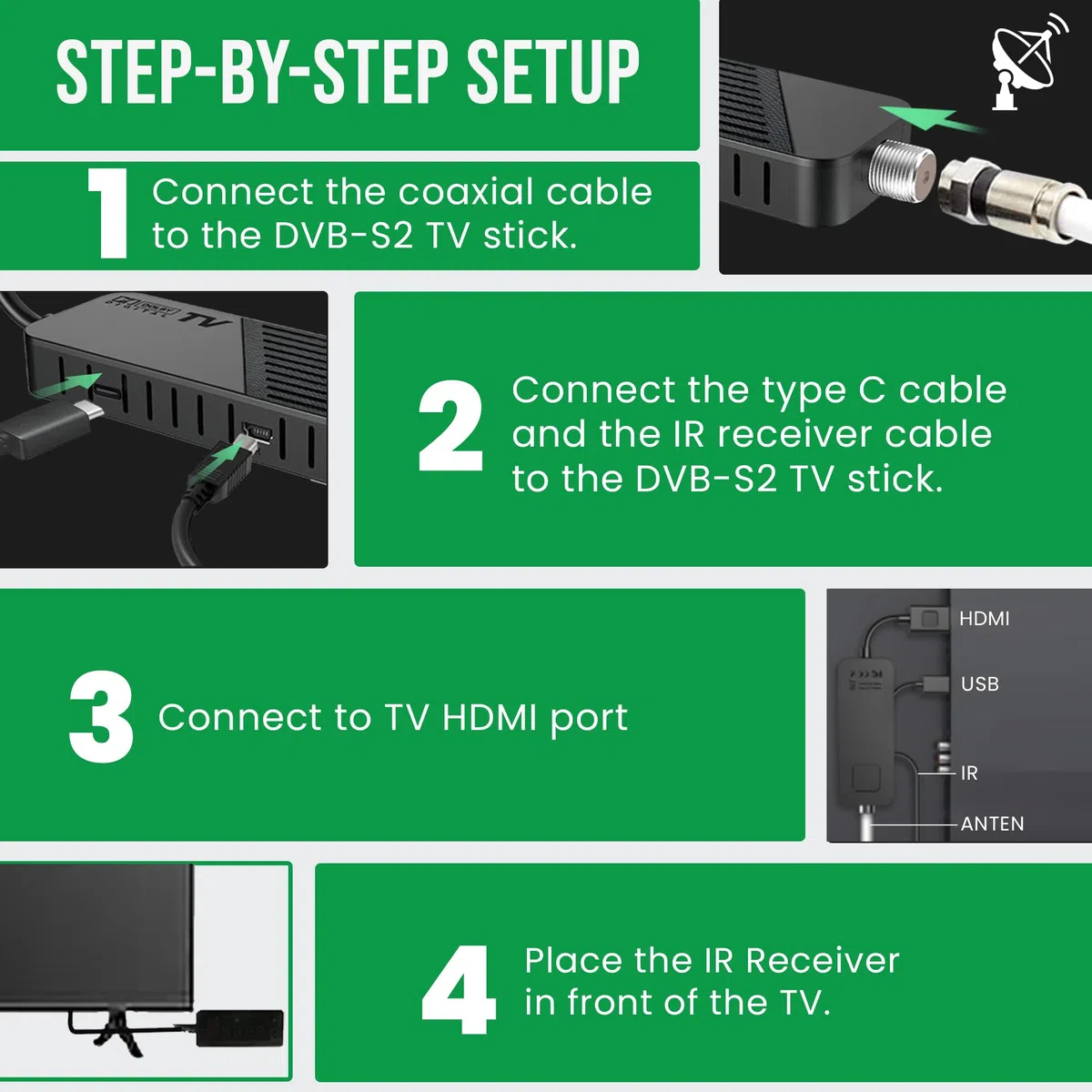 Hd-line DVB-S2 Sat Receiver, Full HD 1080P HDMI TV Stick, Bluetooth-Fernbedienung, Satelliten Receiver, Versteckt hinter TV, Digitalanzeige, H265 HEVC Main 10 Bit, 2in1 Universal Fernbedienung, USB