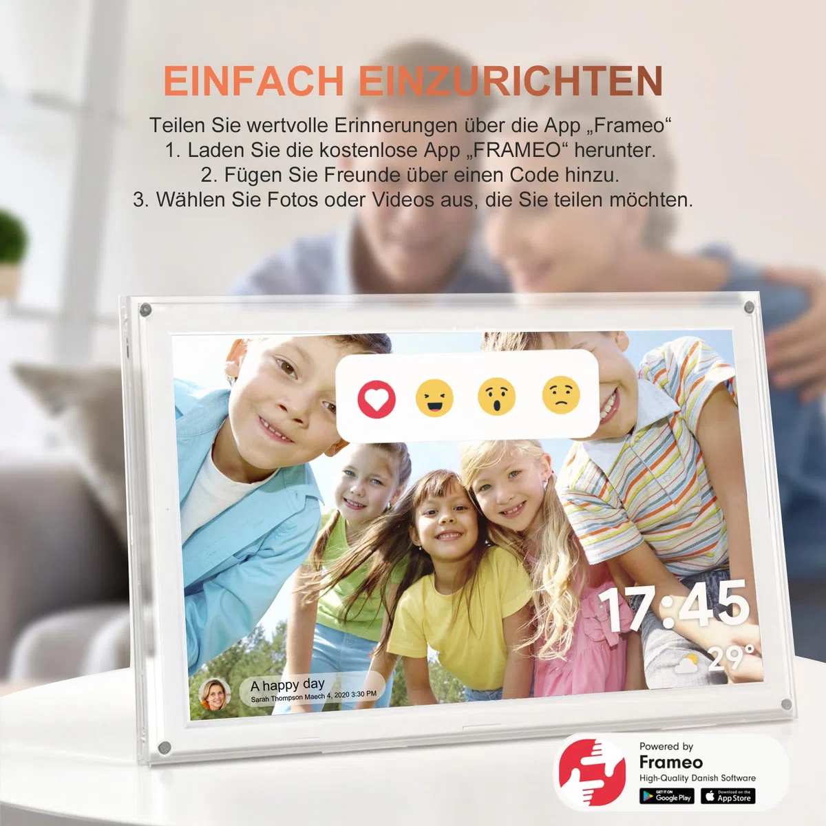 Digitaler Bilderrahmen, 15,6 Zoll schlankes Acryl Frameo Digitaler Fotorahmen mit WLAN, 32 GB, 1920 x 1080 IPS HD-Touchscreen, automatische Drehung, Fotos und Videos von überall teilen