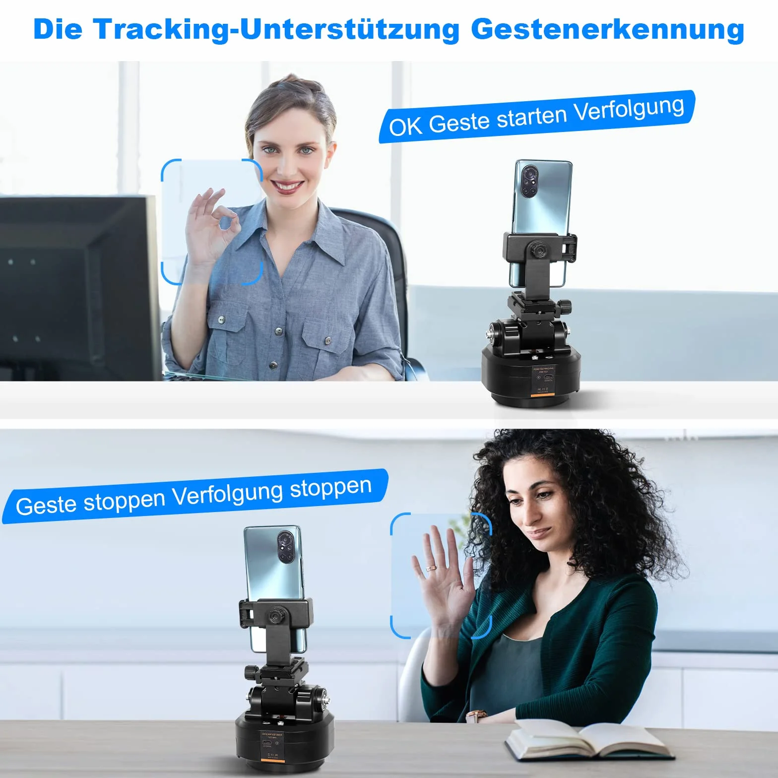 Soonpho M6 Motorisierter 360 Grad Erehbarer Elektrischer Remote Panorama-Stativkopf mit Telefonklemme und Fernbedienung AI Face Tracking Gestenerkennung AB Zwei Punkt Typ für DSLR,Stativ,Mobiltelefon
