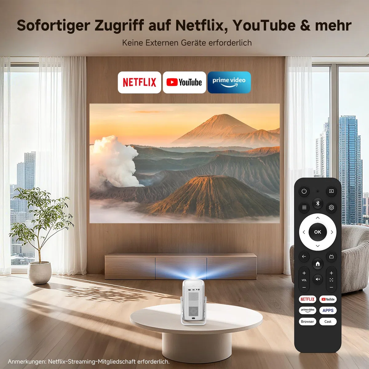 iSinbox 1200ANSI 4K Kurzdistanz Beamer mit Netflix, Dolby Audio, Autofokus & Trapezkorrektur, WiFi 6, Bluetooth 5.4, HDR10+