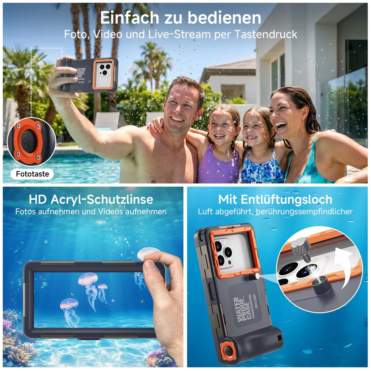 IP68 Unterwasser Handyhülle 15m wasserdicht kompatibel mit iPhone 17 Pro Max Samsung Galaxy S25 Ultra Xiaomi