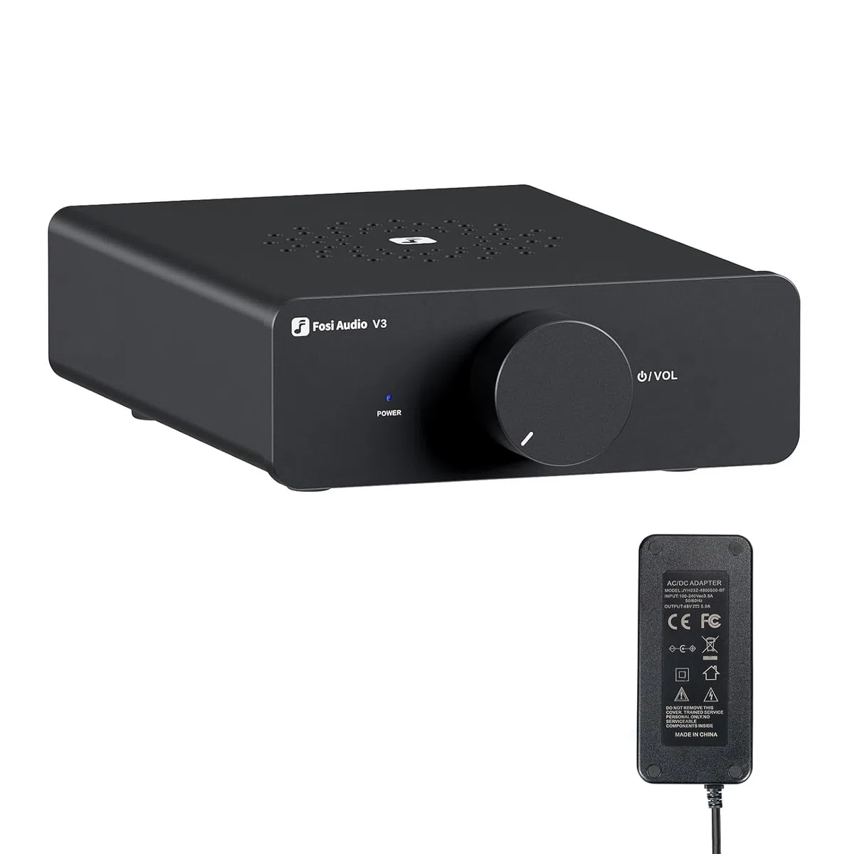 Fosi Audio V3 HiFi Verstärker 600Watt, TPA3255 Mini 2.0CH Klass-D Stereo Verstärker 300W x 2, Amplifier für Leutsprecher, inkl. 48V/5A Stromversorgung