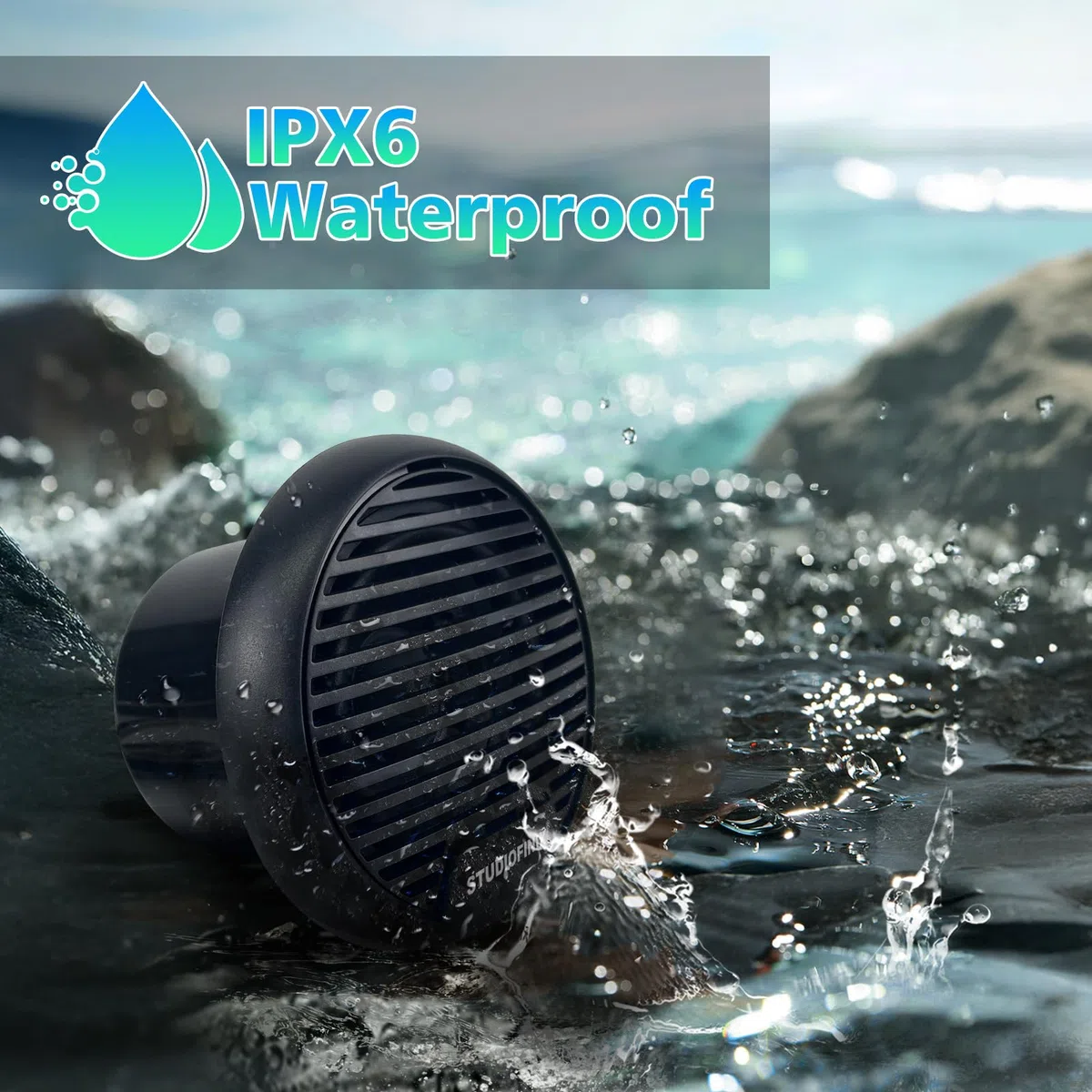 STUDIOFINIX 3"-Marine-Bluetooth-Lautsprecher für Boot, Motorrad, Whirlpool, SPA – 140W wasserdicht (Schwarz)