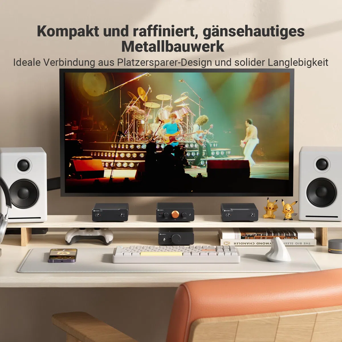 Fosi Audio P4 Mini vorverstärker mit 3 RCA-Eingängen, Heimaudio-Stereovorverstärker für Verstärker/Aktiv-Subwoofer/Lautsprecher, 3-stufigem Verstärkungsregler (3/6/9 dB), Bass- und Höheneinstellung