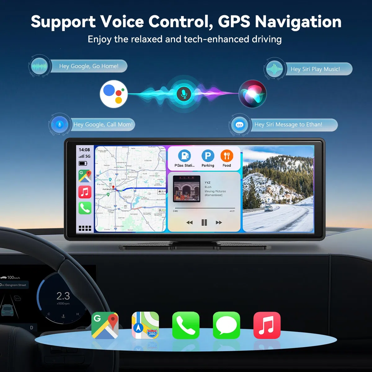 2026 Neuestes 10,26" CarPlay Display für Apple CarPlay & Android Auto, Tragbares CarPlay Display mit 4K-Dashcam & 1080P Rückfahrkamera, unterstützt Sprachsteuerung IPS Touchscreen Dual WiFi 64GB GPS