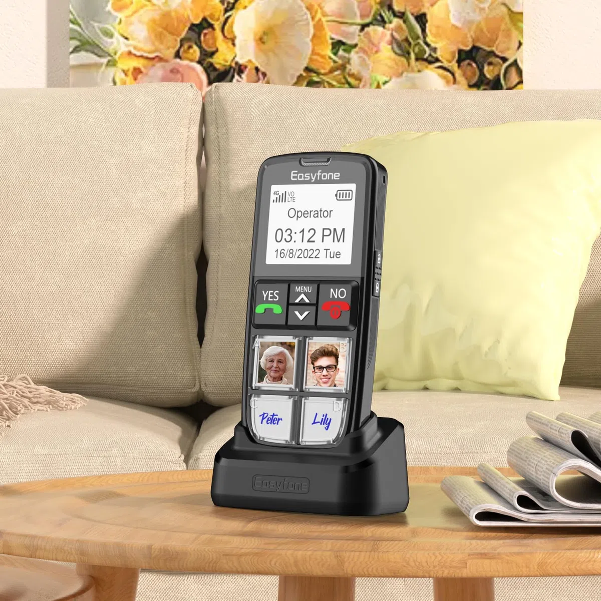 Easyfone T6 4G Seniorenhandy mit Große Bildtasten Mobiltelefon für Senioren ohne vertrag mit Notruftaste und Ladestation (Schwarz)