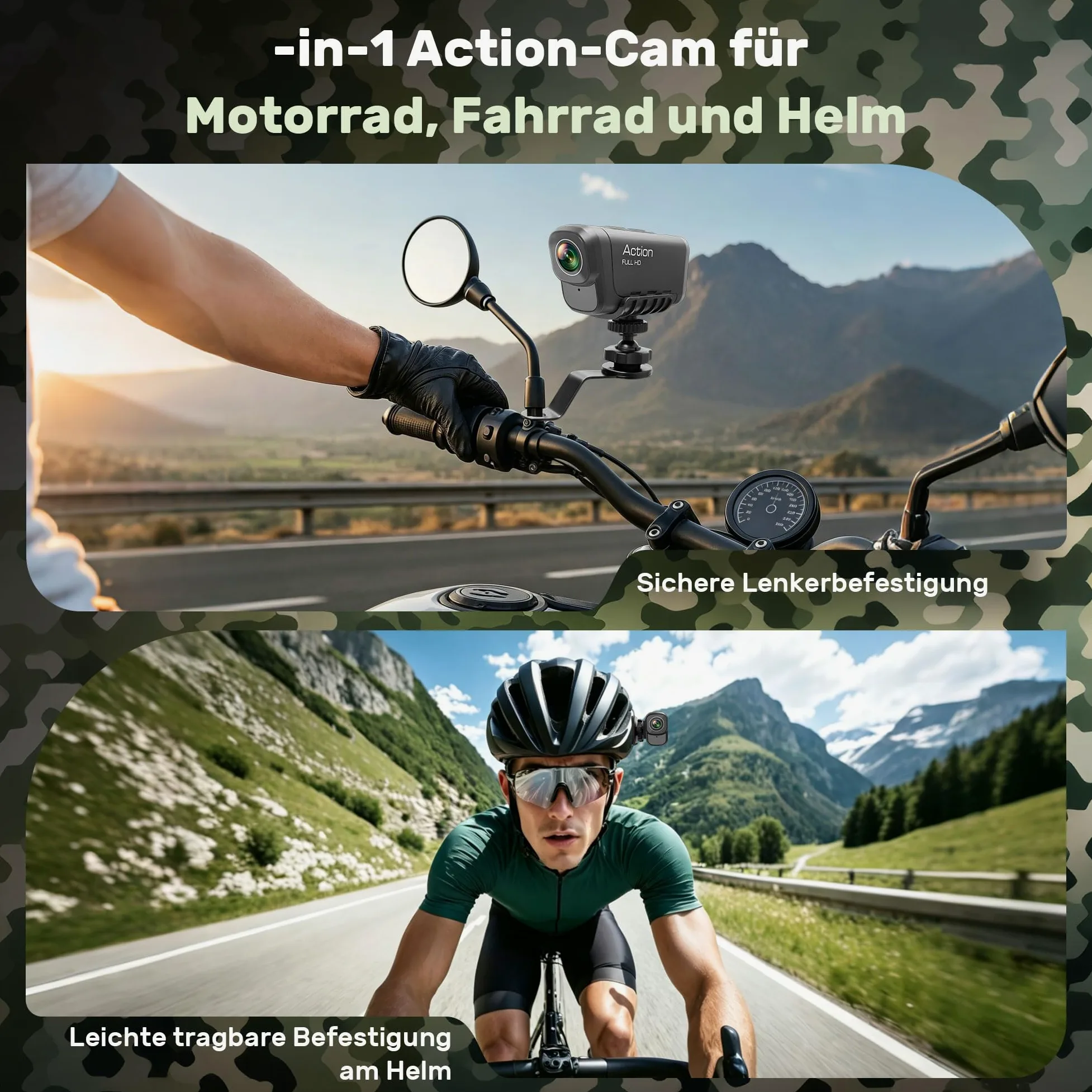 Action Cam 4K+1080P,Dashcam Motorrad,120° Weitwinkel Helmkamera Motorrad,Dashcam Auto vorne hinten mit GPS,Wasserdichter,6 Stunden großer Akku motorrad kamera für Motorräder,E-Bikes&Outdoor