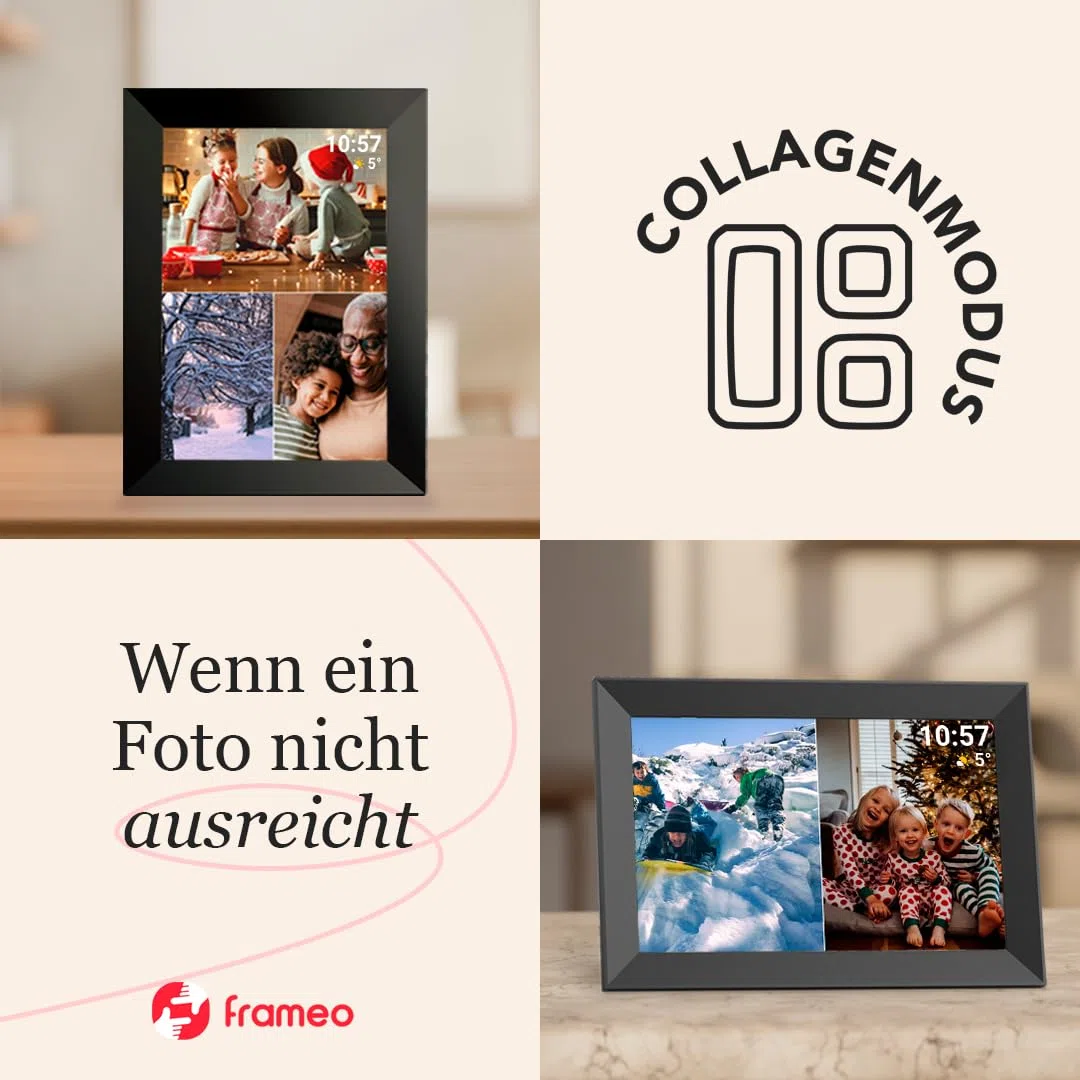 Cytem Digitaler Bilderrahmen 10.1 Zoll WLAN Frameo 32GB Speicher IPS-Touchscreen 1280x800 Holzoptik MDF