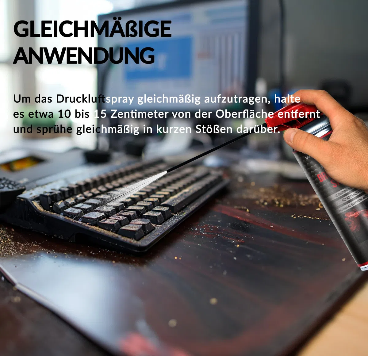 Druckluftspray für Elektronikreinigung - Air Duster mit 100mm Verlängerung - Compressed Air Dose - Staubentfernung für PC, Tastatur, Kamera