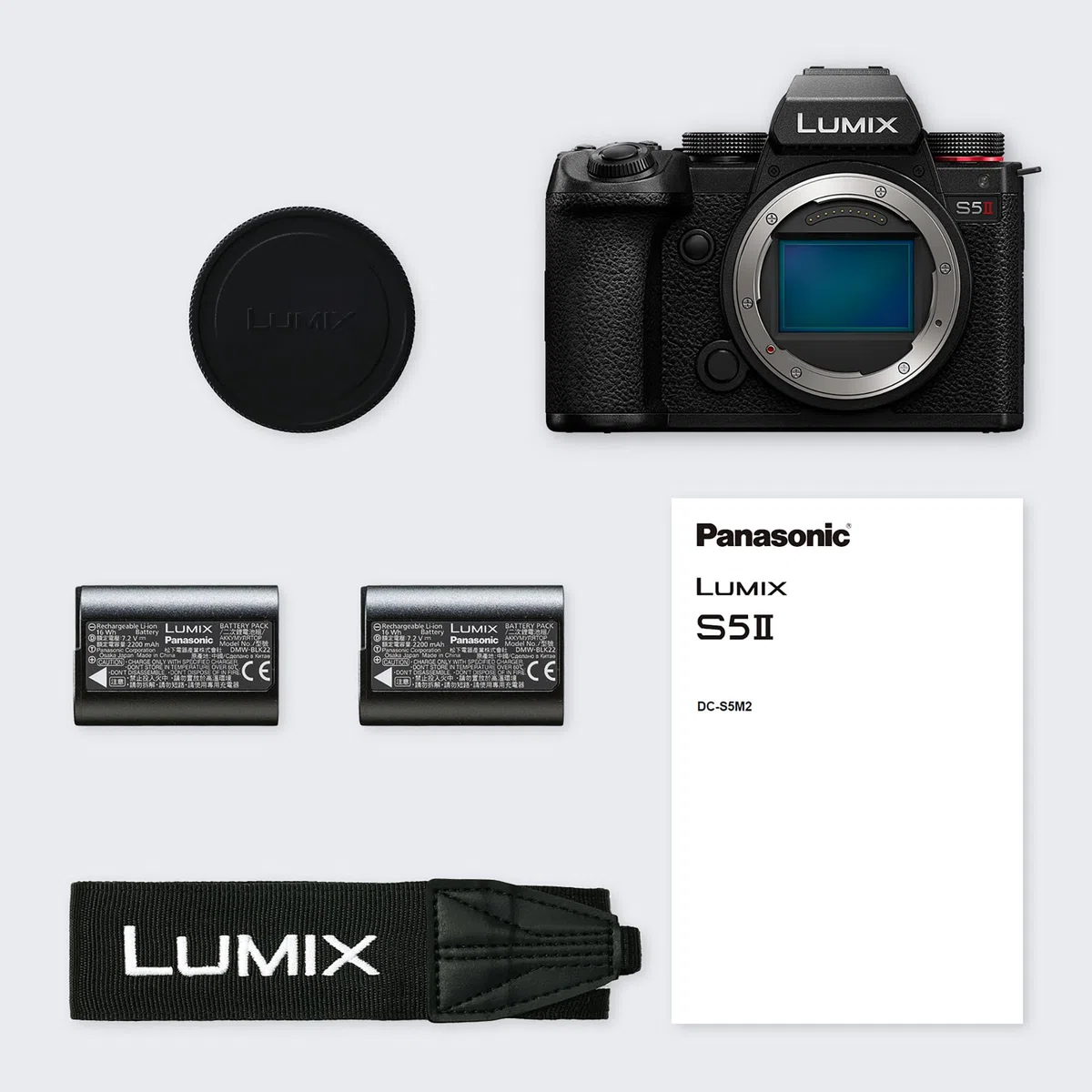 Panasonic LUMIX DC-S5 II Spiegellose Vollformat Kamera 4K 60p und 6K 30p, Flip-Screen, WLAN, Hybrid-Phasen-AF mit 779 Messfeldern, Active is, Gehäuse nur mit Ersatzakku DMW-BLK22, Schwarz