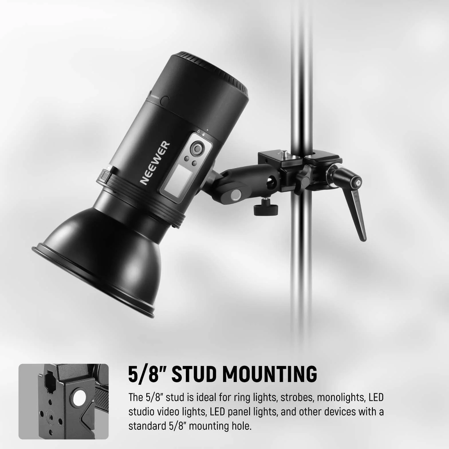 NEEWER Super Clamp mit 5/8" Bolzen, Federverschluss, 6cm Backengriff Heavy Duty Crab Pole Clamp für Rundrohre Flache Oberfläche, für Fotostudio Kamera Beleuchtung Montage, Max Load 15kg, UA017