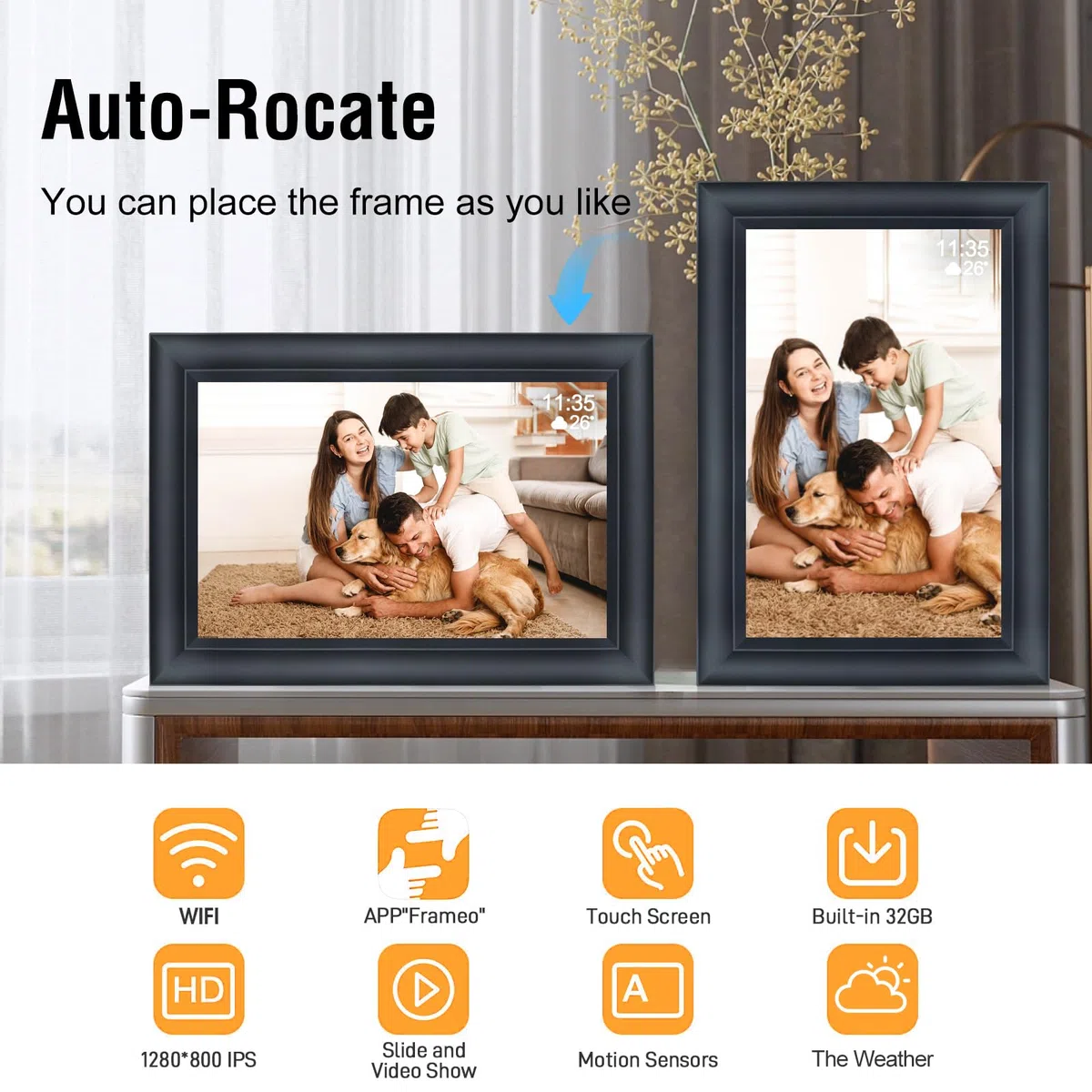 TSITSC 10,1 Zoll WiFi Digitaler Bilderrahmen, 1280x800 HD IPS Touchscreen Elektronischer FotoRahmen mit 32GB Speicher, Auto-Rotate, Fotos/Videos sofort über Frameo APP Teilen
