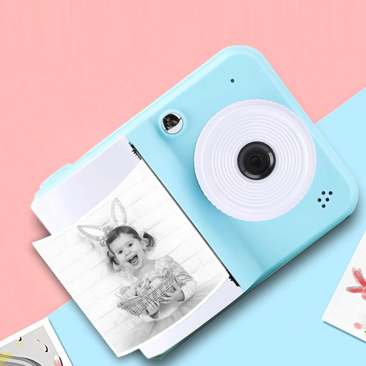 Sofortbildkamera, 48MP 1080P HD Sofortdruck Digitalkamera mit 2,4 Zoll Bildschirm, Tragbare Reisekameras, Thermodruck mit Druckpapier für Selfies (Blue)