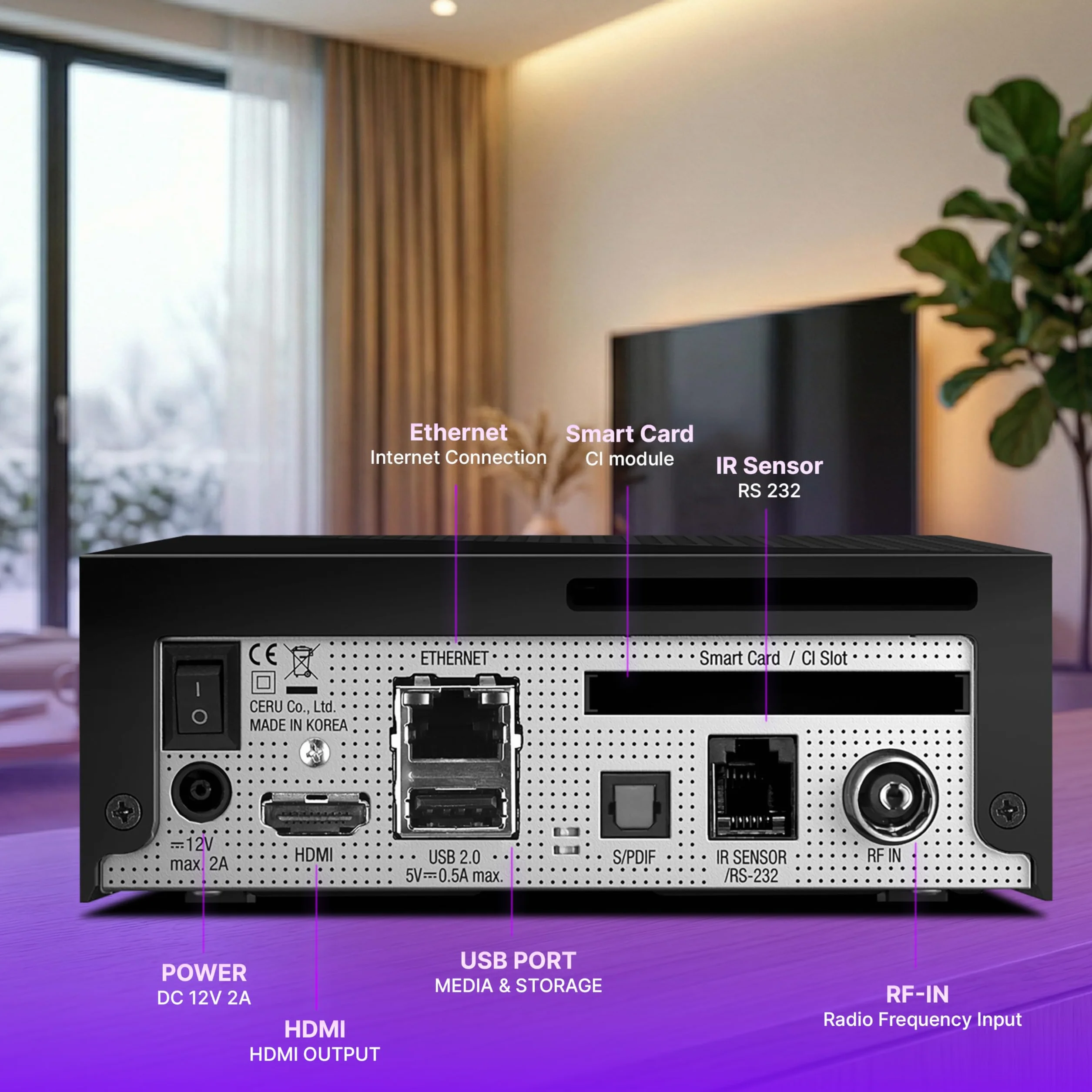 VU+ Zero 4K Combo Kabel- und Antennen-Receiver UHD 2160p – DVB-C/T2 Hybrid-Tuner mit HDR10, HLG, CI+ Slot, Linux Enigma2, HDMI 2.0 und HEVC, freenet TV bereit, lüfterloser Receiver, schwarz