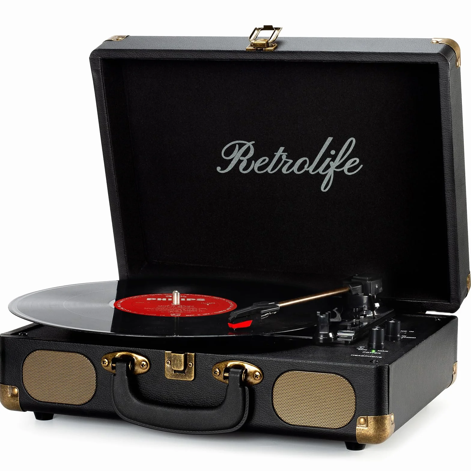 Vinyl Plattenspieler 3-Gang 33/45/78 U/min Bluetooth Koffer Tragbarer Schallplattenspieler mit Riemenantrieb und eingebauten Lautsprechern RCA Line Out AUX in Kopfhöreranschluss Vintage Turntable