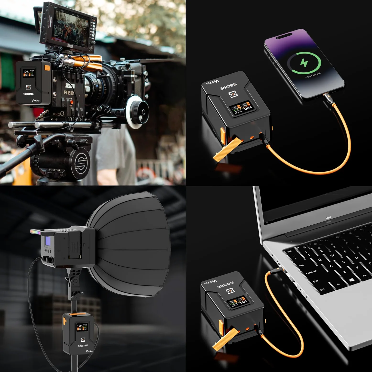 ZGCINE ZG-V99Pro V-Mount Akku 14.8V 99.9Wh 6400mAh PD USB-C 100W Schnellladung mit D-Tap BP USB-Anschlüssen für Kameras, Camcorder, LED-Leuchten, Monitore – Schwarz