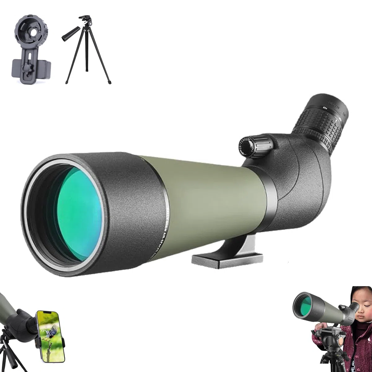 Bosco C9 Fernglas HD-7 Spektiv 25-75x80 mm Zoomobjektiv für Jagd Vogelbeobachtung mit Stativ Tragetasche Smartphone-Adapter
