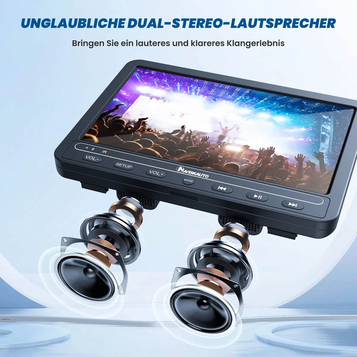 NAVISKAUTO 10,5'' DVD Player Auto 2 Bildschrime Mit 2 Kopfhörer 5 Stunden Akku, Auto DVD Player 2 Monitore Kopfstütze Fernseher Kinder TV Last Memory USB AV In/Out 12V