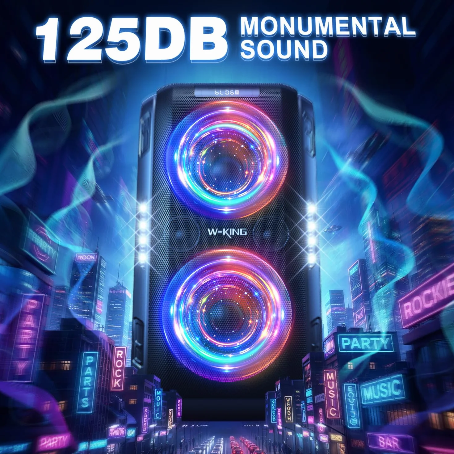 W-KING 270W PEAK Musikbox Bluetooth Lautsprecher Box Groß-Lautesten Party Boom Box Stereo Outdoor, Huge 125dB/12 Custom-Bässe/2*16,5CM-Woofers-Natür Super Bass/MIC>R IN/USB/TF/AUX,Herausnehmbar Akku