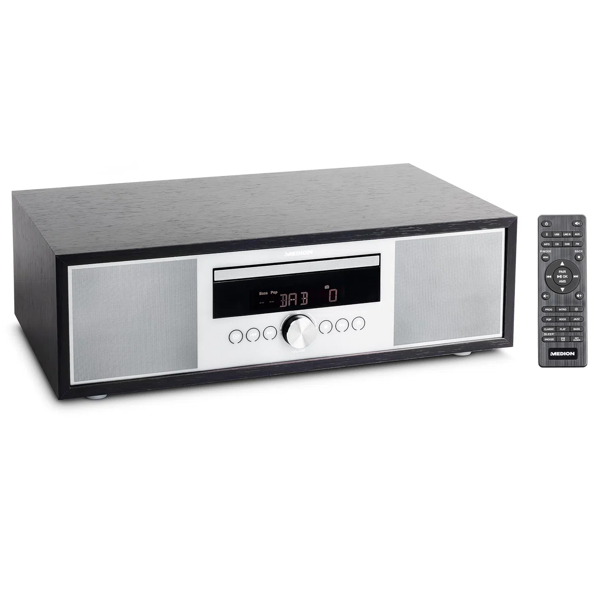 MEDION P64145 Stereoanlage (DAB+, CD, MP3, PLL UKW Radio, USB, Kompaktanlage, Elegantes Design, Weckfunktion, Sleep Einschlafautomatik) schwarz-Silber
