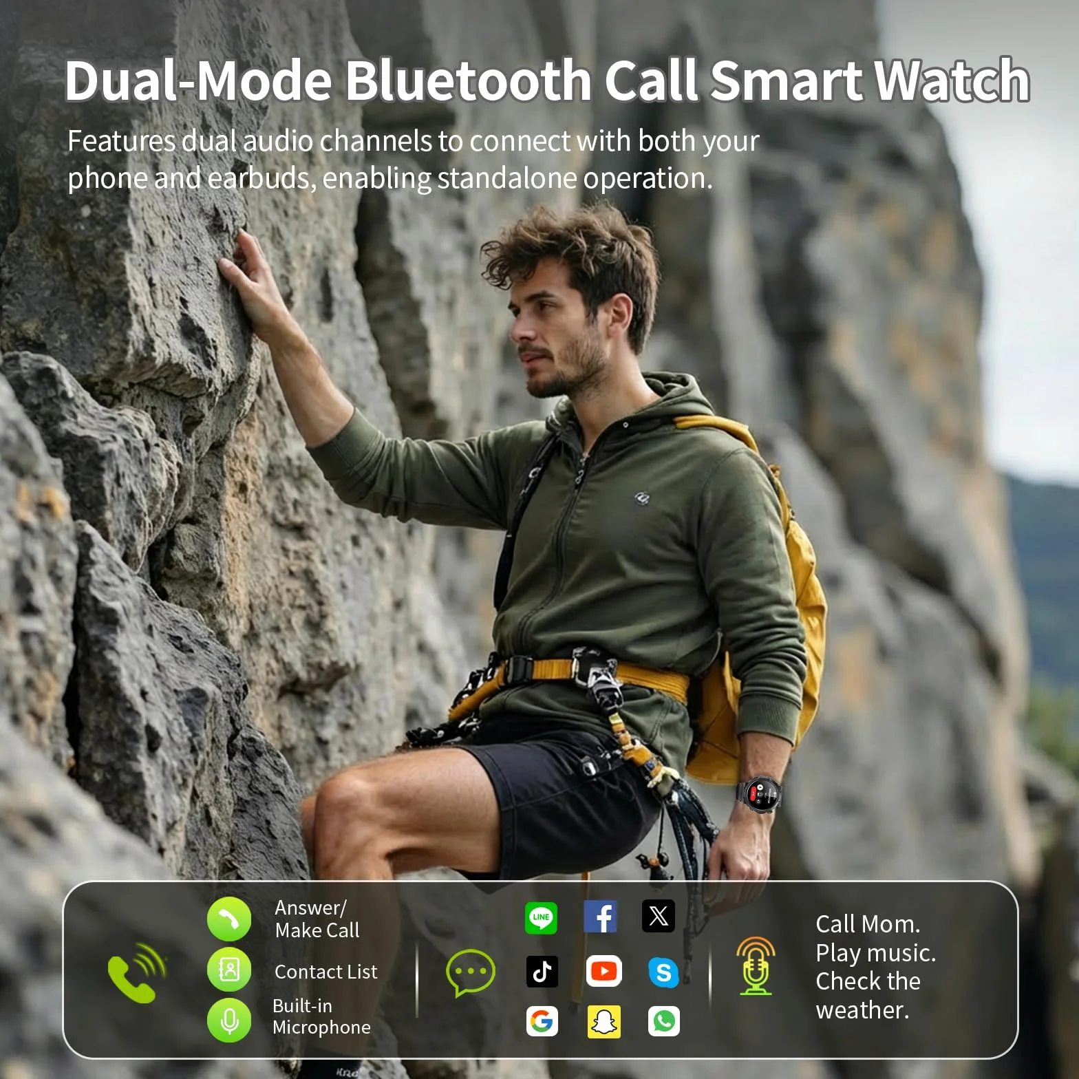 Smartwatch Herren Damen, 1.53" HD 1000mAh Militär Smart Watch mit Telefonfunktion, 100+Sportmodi Fitnessuhr Tracker, IP68 Wasserdicht Sportuhr, Herzfrequenz Schlafmonitor Schrittzähler Android iOS